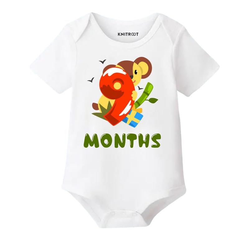 Image of KNITROOT Monthly Birthday Special Unisex Baby Romper Half Sleeve White Color
