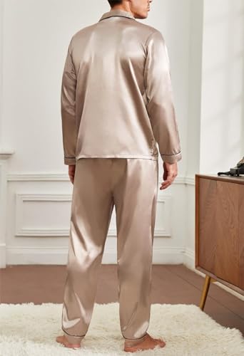 Mens Silky Satin Pajamas Set Long Sleeve Top and Pants Nightwear Button-Down Pj Sets Sleepwear Loungewear2
