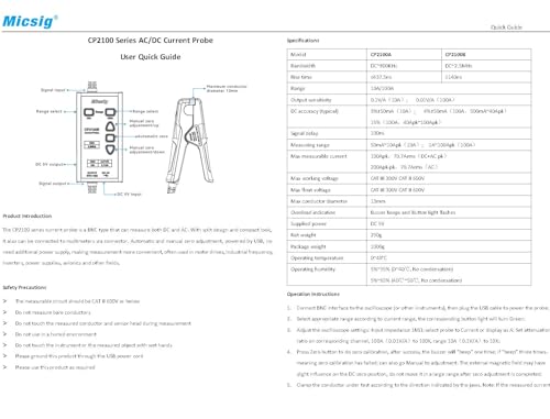 Image of Micsig CP2100A CP2100B Low Frequency AC /DC Current Probe CP2100 Series High Precision Oscilloscopes Current Probe Bandwidth DC 800KHz /2.5MHz Ranges 10A /100A Current Probe(CP2100A 800KHz)