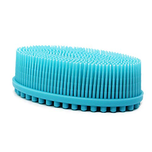 DNC Exfoliating Silicone Body Scrubber Shower Bath Body Brush Easy to Clean, Lathers Well, Eco Friendly, Long Lasting (Blue?