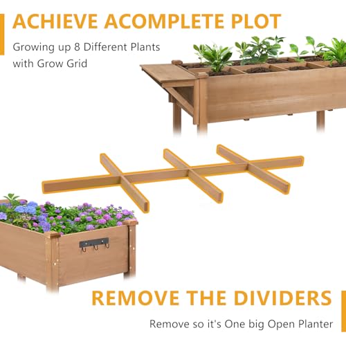 Raised Garden Bed with Lockable Wheels Mobile Elevated Wood Planter,Storage Shelf, Protective Liner,55.5x24x32in (Brown)