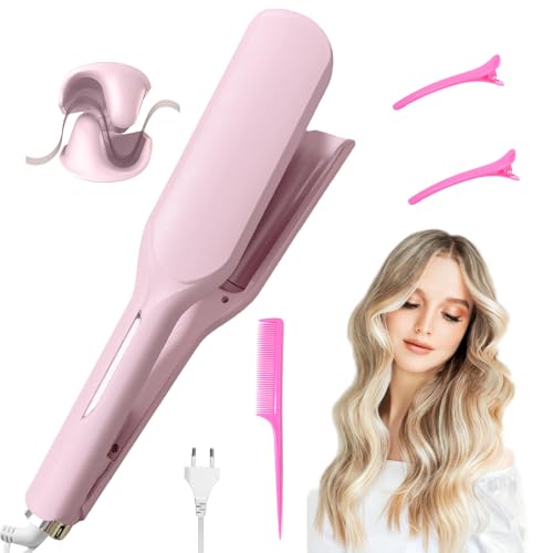32mm Rizador de Pelo, Rizador de Pelo con 5 Temperaturas Ajustables, Ondas Profundas, Ondas Al Agua, Ondas Sirena, Moldeador De Ondas, Rizador Francés Para Pelo Largo/Corto, Ondas Instantáneas
