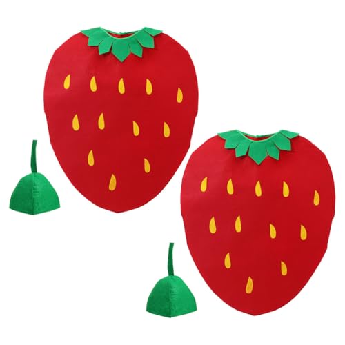 Garneck Disfraz de Fresa para Niños y Niñas en 2 Sets de Tela No Tejida, Diseño Adorable y Colorido para Cosplay y Actuaciones Infantiles