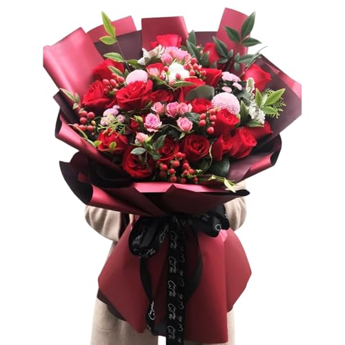 Image of Oasis Frosted Maroon Bouquet Wrapping Roll Premium Korean Style Flower Wrap for Fresh Flowers & Gift Packaging Florist Essential Supplies 60 Micron 25 Meter Long