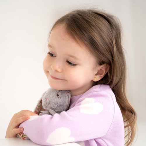 925 Sterling Silver Yellow Gold Flashed Flower Puffed Safety Screw Back Earrings For Toddlers and Young Girls - Children's Flower Shaped Earrings2