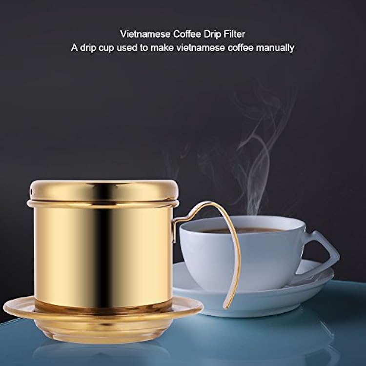 Stainless Steel Drip Coffee Filter Maker Vietnamese Drip Coffee Pot Infuser Ideal for on the/home (Gold)