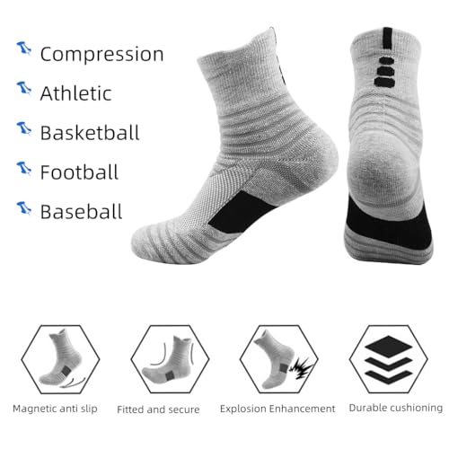 Proberos® 3 Pairs Professional Sport Socks for Men, Breathable Cricket Socks, Anti-slip Sole Design, Towel Cushioning Athletic Sports Socks For Basketball, Football, Running, Cycling, Workout 3 41 8