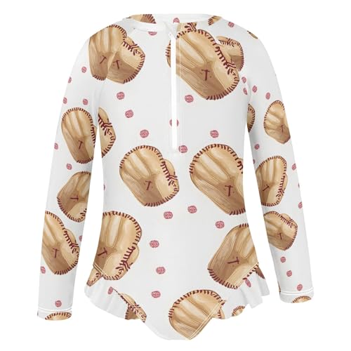 ALAZA Toddler Swimsuit Girl Bathing Suit Swimwear Rash Guard Baseball Gloves Long Sleeve 3T2