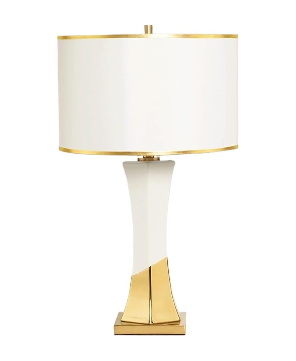 HYHDDM Concise Modern Rotatable Ceramic Table Lamps, Fabric Shade Button Control Nightstand Lamps for Home Interior(Bianco)