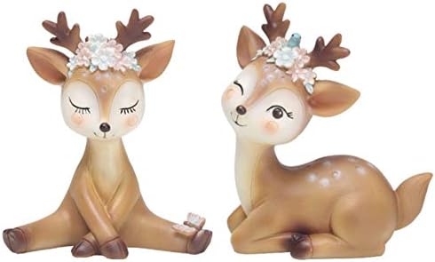 CheeseandU 2Pack Deer Figurines Cake Topper Xmas Reindeer Resin Cake Toppers Woodland Animal Doe Desktop Decoration Cute Miniature Statue Party Ornaments for Baby Shower Birthday Gift