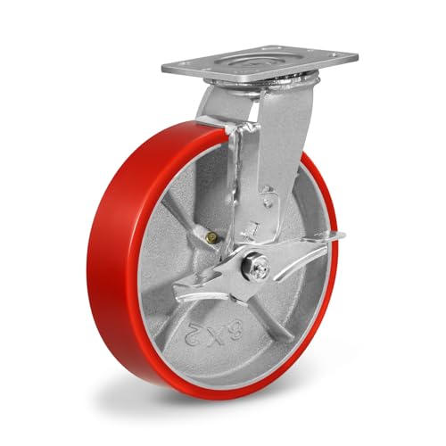 8"X 2" Caster, Industrial Swivel Caster with Polyurethane Wheel, 1500lbs Load Capacity Per Caster Wheels Heavy Duty for Toolbox Workbench (1Pack Brake)