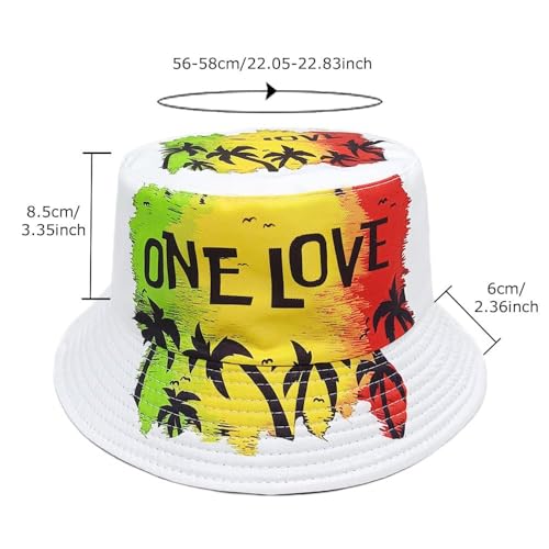 Image of One Love Music Reggae Rasta Jamaican Men's Women's Bucket Hat Packable Lightweight Outdoor Hat