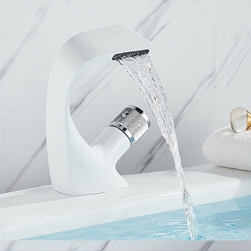 Grifo de baño para ahorrar agua caliente y fría, lavabo de baño, grifo monomando cromado, con función de ahorro de agua, antihuellas y fácil montaje, color blanco