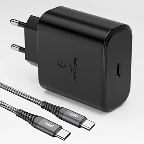 CHENLENIC Adaptateur d'alimentation USB - C Super Fast Charger 45w eurostandard Plug avec Un câble de Charge USB - C à USB C mâle à mâle 100W 5a (Black)