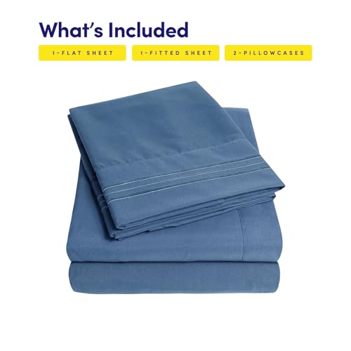 Image of 1500 Supreme Collection RV Short Queen Sheets Set, Denim Blue - Short Queen Bed Sheets for RV Camper Mattress, 1500 Supreme Collection Soft Sheets, RV Queen Size, Denim Blue