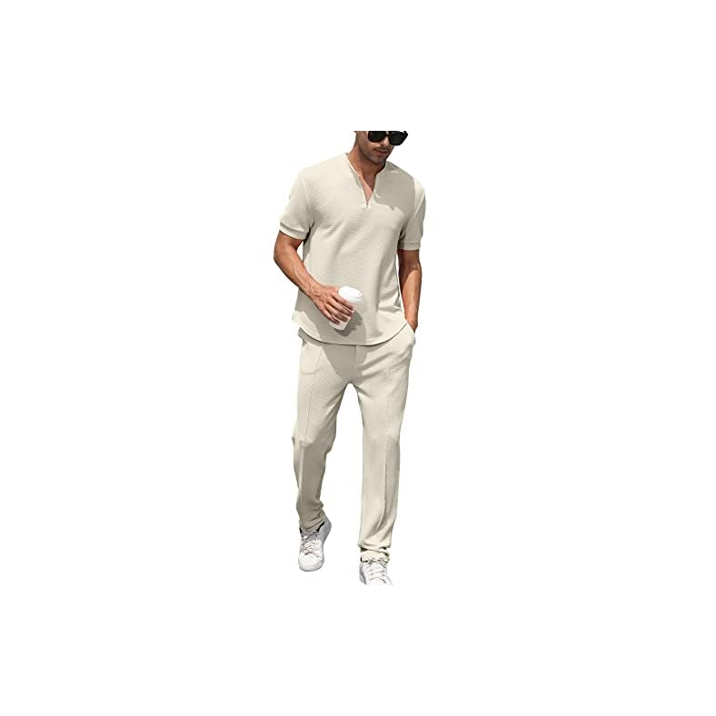 FZNHQL Fashion Men’s Tracksuits 2 Piece Casual Athletic Jogging Outfits Short/Long Sleeve Track Suits for Men Set