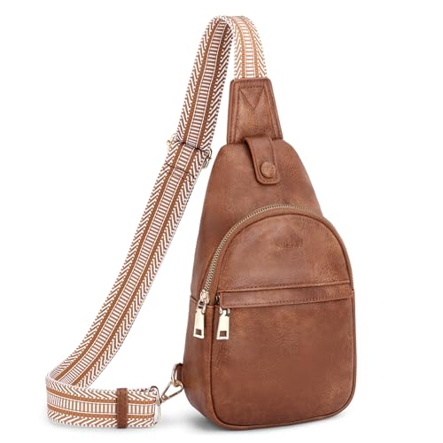 Shevvi Crossbody Bags for Women Trendy, Small Sling Bag for Women, Fanny Packs for Women Crossbody Purse Leather Chest Bag for Travel, Brown