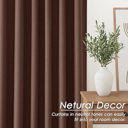 Image of Nanspring Rustic Brown 100% Blackout Linen Curtains 84 Inch Length 2 Panels Set for Bedroom Back Tab Rustic Farmhouse Decor Black Out Curtain for Living Room Office Thermal Insulated Drapes 52x84