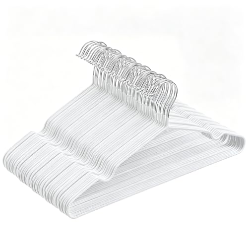 Tosnail 50 Pack Stainless Steel Wire Metal Hangers, 16-Inch Non-Slip Clothes Hangers Space Saving Closet Organizer, White