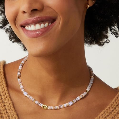 KissYan Beaded Necklaces for Women, 14K Gold Plated Layered Paperclip Choker with Heart Pendant for Summer, Colorful Natural Gemstone Boho Handmade Beach Jewelry Gifts2