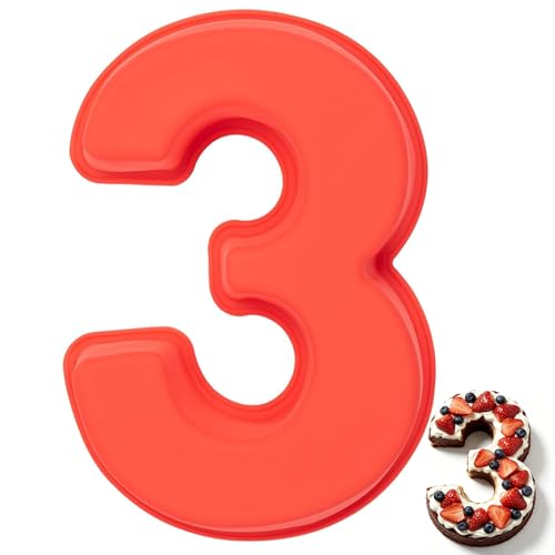 Sxingh Moule Number Cake Chiffre 3, Grands Moules à Gâteau 3D en Silicone, Antiadhésifs Moule à Gateau Pour Anniversaire, Mariage, Jubilé