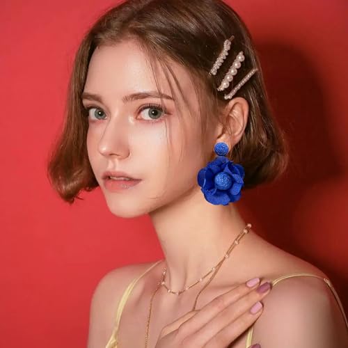 Rattan Flower Drop Earrings Raffia Dangle Boho Statement Earrings for Women2