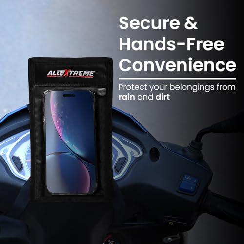 Image of Allextreme Mobile Holder Hand Free Pouch Bag with Adjustable Straps Buckles Water Resistant Phone Protection Case Cover Universal Fit Bike Accessory for All Motorcycles Scooty (Pack of 1, Black)