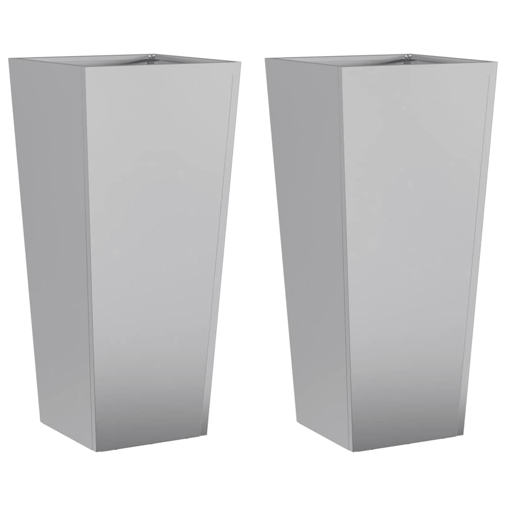 vidaXL Garden Planters 2 pcs, Plant Pot for Patio Balcony Terrace, Flower Pot for Flower Herb Plant, Outdoor Planter Box, Galvanised Steel