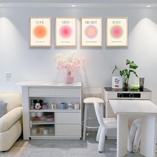 Image of Framed 4 colorful abstract halo posters angel number positive energy inspirational language inspirational wall art bedroom girls room pink decoration living room bedroom apartment hotel The Modern Concise Style dormitory 12x16inchX4