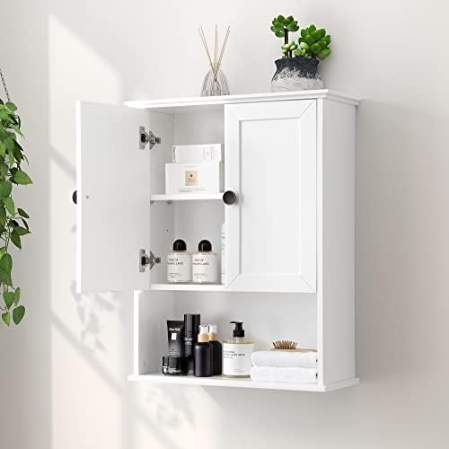 OONNEE White Bathroom Wall Cabinet 24x30 Inch Over Toilet Storage Cabinet Wall Mounted Wooden Bathroom Medicine Cabinet with Adjustable Shelf, 2-Door Wall Hanging Cabinet, Metal Handle, Soft Hinge