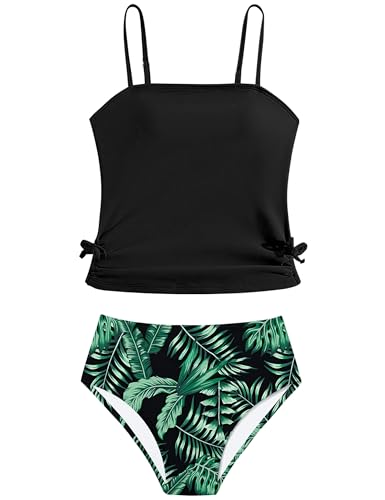 Girls Tankini Swimsuits Two Piece Bathing Suit Drawstring Swimwear Set for Girls 7-18 Years
