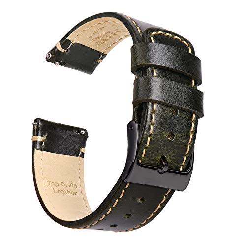 Ritche 22mm Leather Watch Band Quick Release Watch Bands for Men Women Compatible with Timex Expedition Rugged Metal 45mm / Citizen AW1361-10H - Blackish Green Leather Watch Strap Kahki Stitching