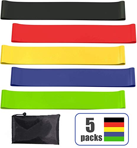 Resistance Loop Bands, Resistance Exercise Bands for Fitness, Set of 5 Full Body Workout Bands for Stretching, Strength Training, Physical Therapy, Natural Latex Exercise Bands, Pilates Flexbands