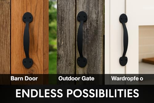 Image of 9 Inch Oval Tapered Barn Door Handle - Black Cast Iron Pull for Sliding Doors, Gates, Sheds, Fences, Closets - Indoor Outdoor Farmhouse Hardware