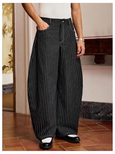 Men's 2025 Baggy Dress Pants Striped Wide Leg Pleated Pants Business Casual Trousers with Pockets3