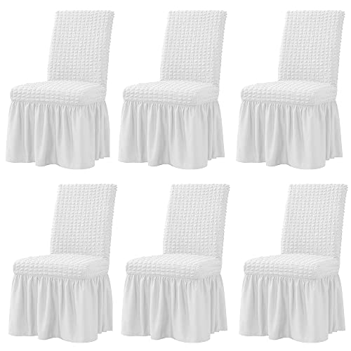 Set Of 6 Dining Room Chair Slipcovers 1-Piece Stretch Dining Chair Covers Non Slip Washable Furniture Protector With Skirt Country Style For Hotel Ceremony Party (6Pc White) #TOP17