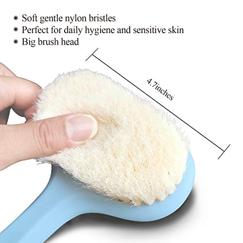 Body Bath Brush with Soft Bristles,Wet Brushing Back Scrubber for Shower with 17.5 inches Long Handle,Gentle Promote Healthy Glowing Skin and Beauty(Blue)