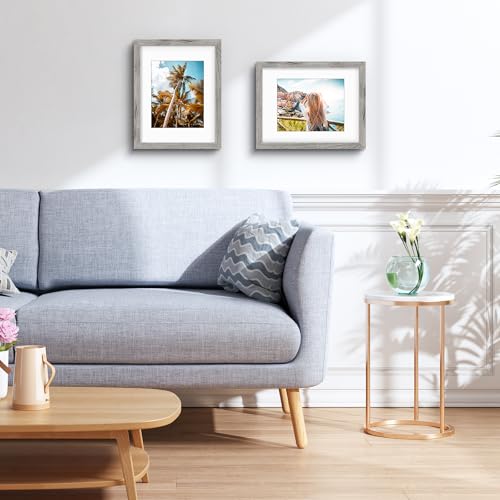 Image of Frametory, 11x14 Picture Frame with Mat for 8x10 Picture- - High Definition Glass Wide Molding - Preinstalled Wall Mounting Hardware (Gray, 2 Pack)