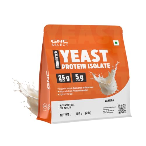 Image of GNC Select Yeast Protein | 25g Protein, 5g BCAAs | Fermentation-Grown | Added Protease | Non-Dairy, 100% Veg, No Added Sugar | Digestive Support | Vanilla, 2lbs