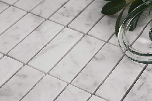 Simple Tile - Carrara White Marble Mosaic Tile For Kitchen Backsplash, Bath Tub Surroundings, Bathroom Floor, Etc, Cwmm0103, 1"X3" Brick, Polished #TOP2