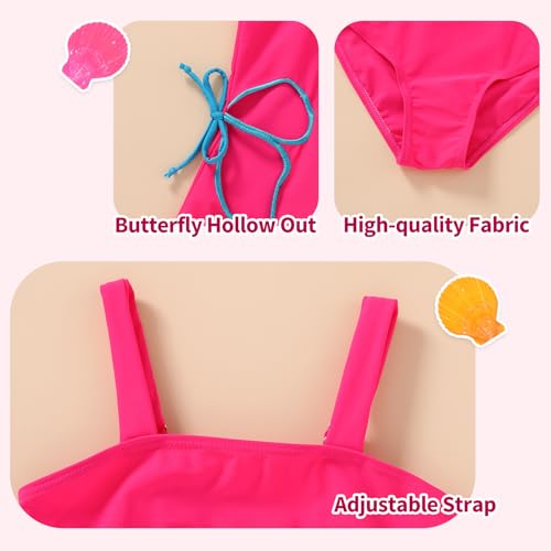 Image of Girls Swimsuit One Piece Bathing Suit Adjustable Straps Solid Color Cut Out Butterfly Girls' Swimwear for 7-14Y