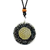 Amazing Gemstone Shungite Round Orgonite Pendant Necklace for Protection - Powerful Orgone Pendant for Men, Women (Flower of Life)