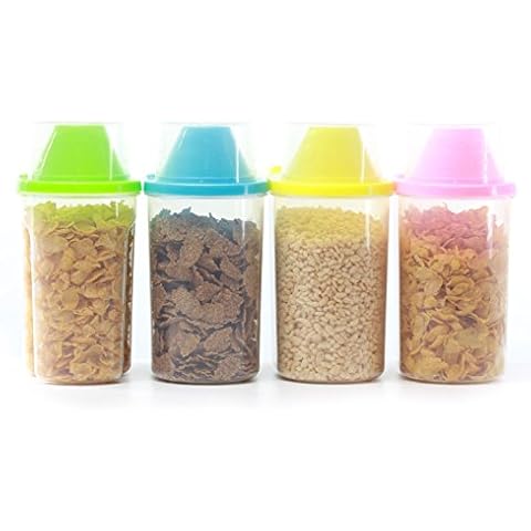 GOLDBEARUK Cereal Container tub X 4 sealed with measuring cup (4 X Medium 1.9L) Cover