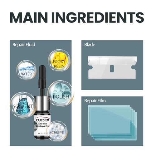 CAPEDIEM 2025 New Windshield Repair Kit for Chips and Cracks, Glass Repair Fluid with 2 Bottles of Resin, Glass Repair Kit Windshield for Fixing Chips, Cracks, Bulls-Eye and Star-Shape Cack