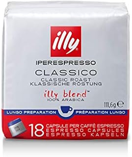illy Coffee, Lungo Coffee Capsules, Medium Roast, 100 Percent Arabica Coffee Beans, 18 Capsules