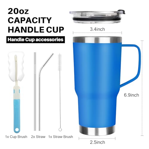 Image of 20 oz Tumbler with Handle, Stainless Steel Insulated Tumbler with Lid and Straw, Double Wall Vacuum Coffee Mug Tumbler, Insulated Coffee Thermal Cup for Cold and Hot (Sea Blue)