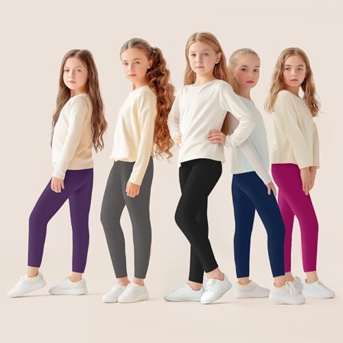 5 Pack Leggings for Girls Pants:Girls Legging Soft Stretchy Kids Basic Solid School Girls Pants Size 4-12 Years4