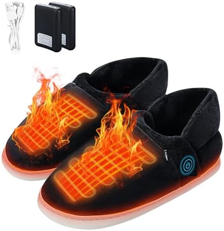 Heated Slippers for Women Men Electric Heating Slippers with 5000mAh Battery Unisex Heating Foot Warmer Shoes Heated Shoes with Anti-Skid Rubber Sole for Cold Winter, 3 Temp Levels - S