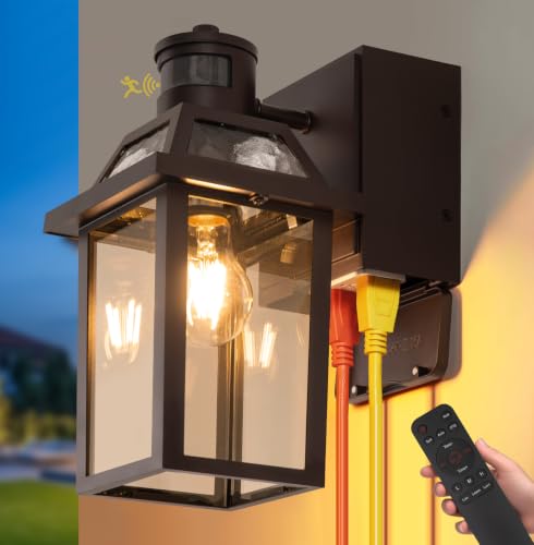 Porch Lights with GFCI Outlet with Remote Dusk to Dawn Outdoor Lights Upgraded 4 Lighting Modes Exterior Light Fixture Waterproof Outside Lights for House Front Door Patio Garage Bronze 1 Pack