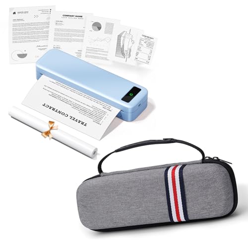 Image of TATTMUSE Bluetooth Portable Thermal Printer Blue & Printer Carrying Case Grey